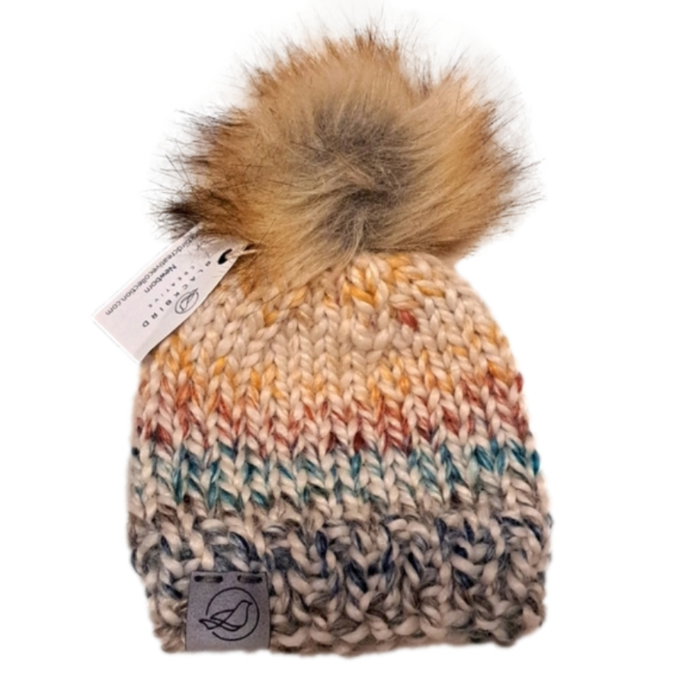 Winter pom pom beanie touque for baby newborn hand knit blackbird collective
